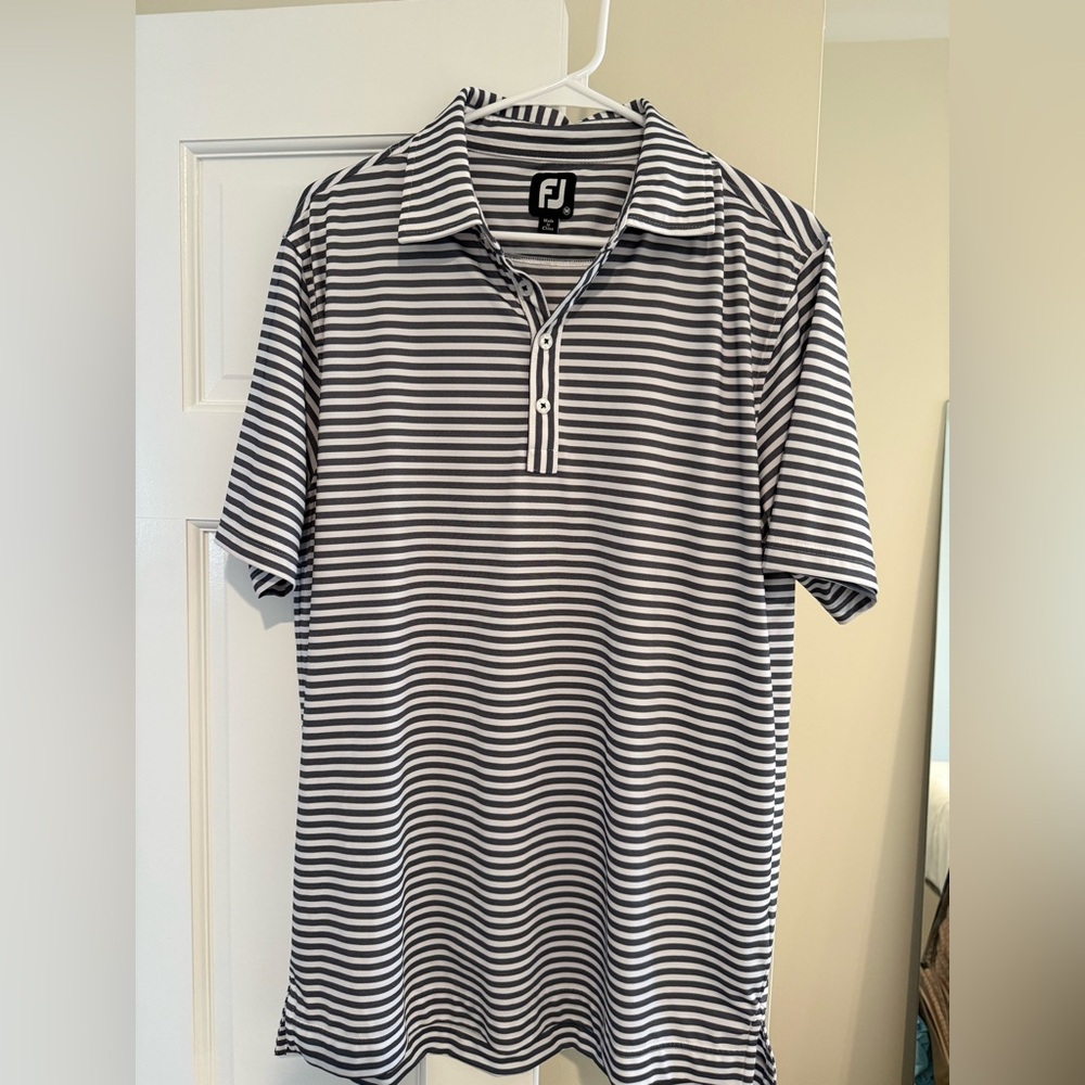 FootJoy Men's White and Black Striped Performance Polo